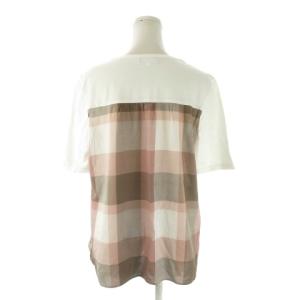 BLUE LABEL CRESTBRIDGE カットソー 38 白 ホワイト ピンク チェック柄 ラウンドネック 半袖 /AO31 GY99