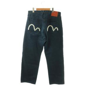 デニム パンツ ジーンズ ワイド テーパード ボタンフライ ドット カモメ 刺繍 W36 インディゴ /ES