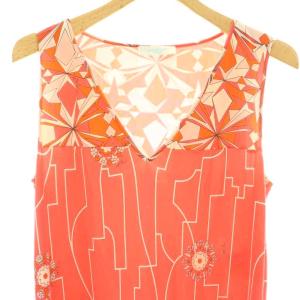 Emilio Pucci カットソー ノースリーブ Vネック 総柄 38 ピンク /DF GY35