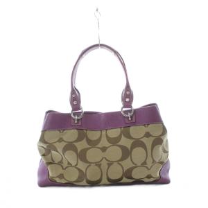 COACH ハンドバッグ トート シグネチャー キャンバス レザー 紫 パープル ベージュ GY35 /RI OS