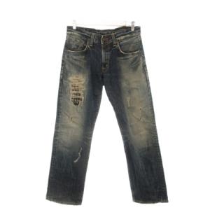 504 デニムパンツ ジーンズ ストレート ウォッシュ加工 ダメージ加工 30 青 ブルー /AH37