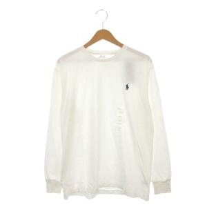 ロンT Tシャツ カットソー クルーネック 長袖 ロゴ刺繍 ワンポイント S 白 ホワイト /AH13