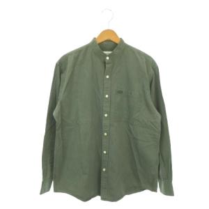 シャツ 39 S/M 緑 カーキ 無地 バンドカラー 長袖 /AO23 GY99