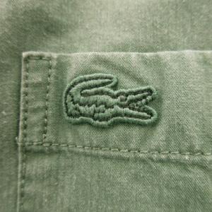LACOSTE シャツ 39 S/M 緑 カーキ 無地 バンドカラー 長袖 /AO23 GY99