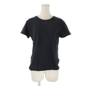 Tシャツ XS 紺 ネイビー 黒 ブラック ラウンドネック 半袖 切りっぱなし /CK49 GY99