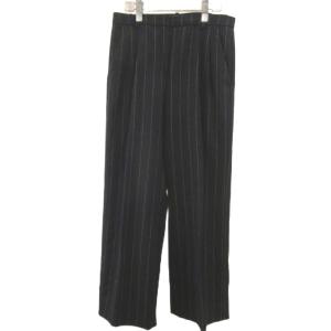 パンツ ウール 42 ダークグレー ストライプ柄 タック入り ワイドシルエット フルレングス /GR GY99