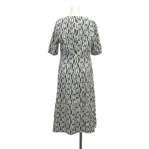 S Max Mara ロングワンピース 紺 ネイビー 白 ホワイト 総柄 ボートネック 半袖 /YU GY99