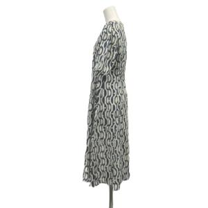 S Max Mara ロングワンピース 紺 ネイビー 白 ホワイト 総柄 ボートネック 半袖 /YU GY99