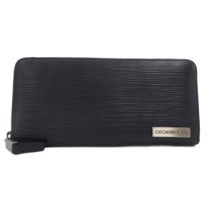 美品 長財布 ウォレット 紺 ネイビー 型押し ラウンドファスナー /IL GY99