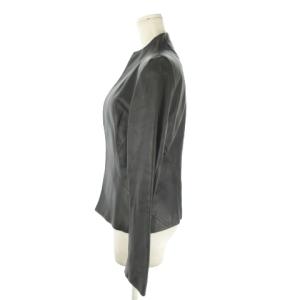 DKNY レザージャケット 上着 4 黒 ブラック 無地 スタンドカラー 長袖 /AO15 GY99