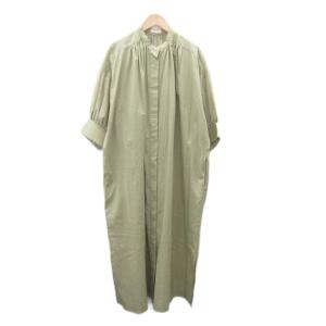 シャツワンピース ロング丈 マキシ丈 36 S カーキ バンドカラー 七分袖 /SY41 GY99