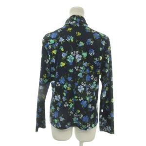 HANAE MORI ブラウス プルオーバー 40 紺 ネイビー 花柄 長袖 タック ハイネック /MN43 GY99
