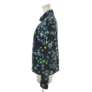 HANAE MORI ブラウス プルオーバー 40 紺 ネイビー 花柄 長袖 タック ハイネック /MN43 GY99