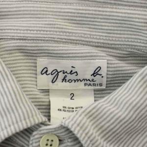 Agnes b. homme ポロシャツ 2 グレー 白 ホワイト ストライプ柄 半袖 /LP GY99