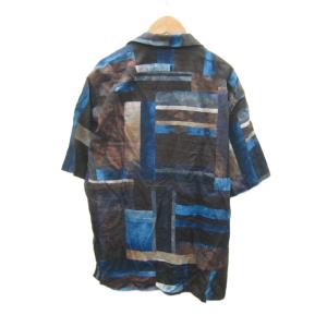 Paul Smith COLLECTION オープンカラーシャツ カジュアルシャツ 半袖 総柄 L 紺 茶 /SY29 GY99