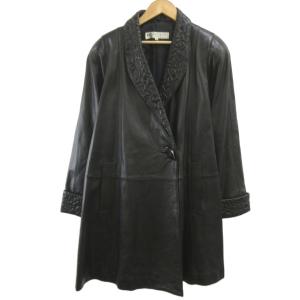 レザーコート M 黒 ブラック 長袖 ショールカラー エンボス加工 /NP GY99