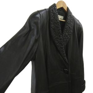 CHARLES JOURDAN レザーコート M 黒 ブラック 長袖 ショールカラー エンボス加工 /NP GY99