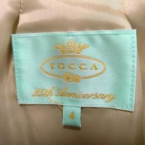 TOCCA ブラウス ノーカラー リボン 柄 フリル袖 半袖 4 ベージュ /HT GY99