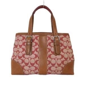 COACH トートバッグ ハンドバッグ シグネチャー モノグラム レザー キャンバス ロゴ ピンク 茶 ブラウン GY99
