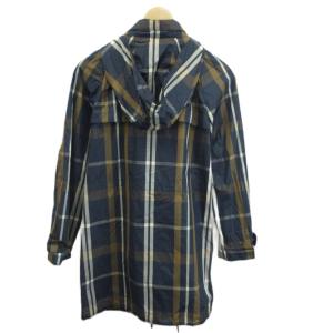 Aquascutum ナイロンジャケット 上着 ネイビー 紺 茶 ブラウン チェック柄 フード付き 長袖 1653205-39