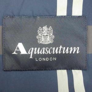 Aquascutum ナイロンジャケット 上着 ネイビー 紺 茶 ブラウン チェック柄 フード付き 長袖 1653205-39