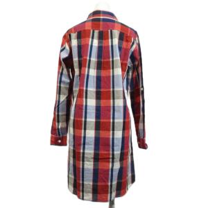 FRED PERRY シャツワンピース M 赤 レッド マルチカラー チェック柄 レギュラーカラー 長袖 膝丈 F8184 /PP