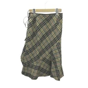 BURBERRY LONDON スカート ウール 38 マルチカラー チェック柄 ラップデザイン フリル /KV GY99
