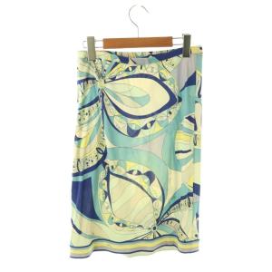 Emilio Pucci スカート ひざ丈 総柄 タイト シルク混 42 ライトブルー ブルー /HK GY06