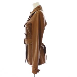 RALPH LAUREN ステンカラージャケット ミドル丈 ダブル ラムレザー 羊革 ベルト 茶 ブラウン /BB GY06
