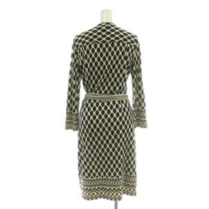 DIANE von FURSTENBERG ラップワンピース 膝丈 シルク 総柄 6 黒 白 /CX  GY06