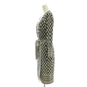 DIANE von FURSTENBERG ラップワンピース 膝丈 シルク 総柄 6 黒 白 /CX  GY06