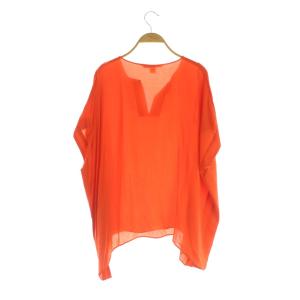 DIANE von FURSTENBERG シルクブラウス 半袖 プルオーバー スリットネック ドルマンスリーブ S オレンジ /MY OS GY06