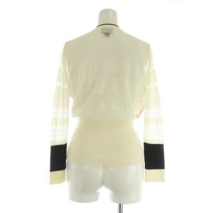 JUST cavalli プリント長袖トップス ニット 切替 Vネック シアー S ホワイト /MY OS GY06