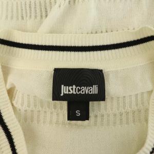 JUST cavalli プリント長袖トップス ニット 切替 Vネック シアー S ホワイト /MY OS GY06