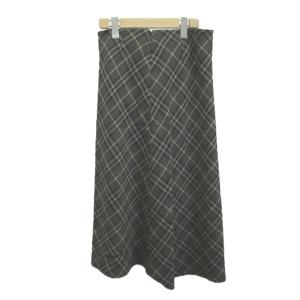 BURBERRY LONDON ロングフレアスカート ウール 42 グレー 黒 ブラック チェック柄 Aライン /YU GY99