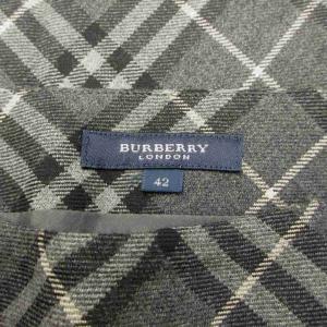 BURBERRY LONDON ロングフレアスカート ウール 42 グレー 黒 ブラック チェック柄 Aライン /YU GY99