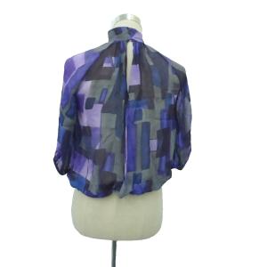 A/X ARMANI EXCHANGE ブラウス カットソー 絹 シルク XS マルチカラー 紫 パープル 総柄 ハイネック 半袖 /HO16