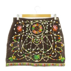 Emilio Pucci スカート L 茶 ブラウン クロシェ編み エスニック柄 ミニ丈 /AH43 GY99