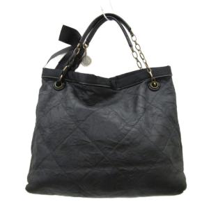 LANVIN ハンドバッグ トートバッグ レザー 黒 ブラック チェーンハンドル リボンチャーム /YS20 GY99