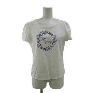 Tシャツ 40 白 ホワイト パフスリーブ ラウンドネック ロゴプリント 花柄 /KK GY99