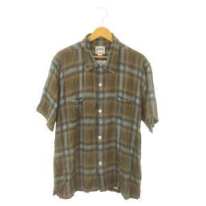 半袖シャツ XL 茶 ブラウン 青 ブルー チェック柄 /MN19 GY99