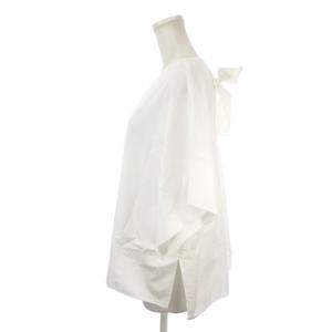 ADORE シャツ ブラウス 38 白 ホワイト 無地 ラウンドネック 七分袖 バックリボン プルオーバー /MN37