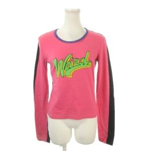 Tシャツ ピンク 黒 ブラック 長袖 ラウンドネック プリント プードル柄 /MN41 GY99