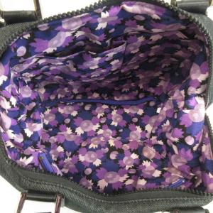 ANNA SUI マキア ハンドバッグ ショルダー 2WAY デニム キャンバス レザー ワッペン 刺繍 黒 ブラック 紫