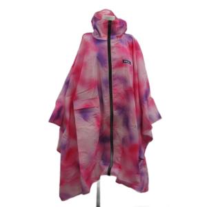 × キウ KiU RAIN PONCHO レインポンチョ フード タイダイ柄 ジップアップ ロゴ F ピンク