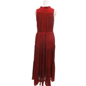 BANANA REPUBLIC 美品 ワンピース ドレス 赤 レッド 0 マキシ丈 ギャザーデザイン 裏地付き /MX