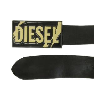 DIESEL B-SEL X00684 ベルト 牛革 レザー バックル ロゴプレート 80/32 黒 ブラック /XZ