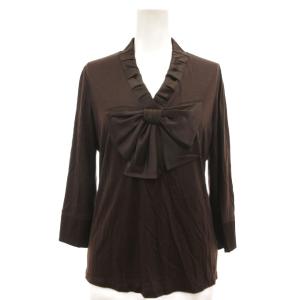 コレクション COLLECTION ブラウス カシミヤ混 絹 シルク 38 ダークブラウン Vネック リボン装飾