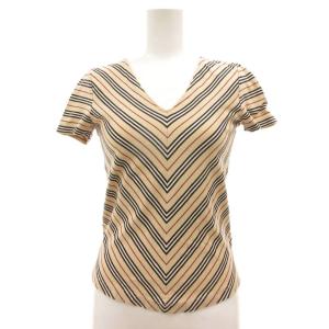 Tシャツ カットソー 1 ライトベージュ ストライプ柄 Vネック 半袖 /SD GY99