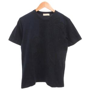 Tシャツ ジャガード ペイズリー柄 刺繍 半袖 XS 紺 ネイビー /JS GY50